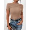 imagePRETTYGARDEN Womens Summer Trendy Y2K Crop Top Tee Casual Short Sleeve Asymmetrical Fitted Going Out T Shirts CamelLarge