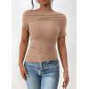 imagePRETTYGARDEN Womens Summer Trendy Y2K Crop Top Tee Casual Short Sleeve Asymmetrical Fitted Going Out T Shirts CamelLarge