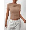 imagePRETTYGARDEN Womens Summer Trendy Y2K Crop Top Tee Casual Short Sleeve Asymmetrical Fitted Going Out T Shirts CamelLarge
