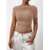 imagePRETTYGARDEN Womens Summer Trendy Y2K Crop Top Tee Casual Short Sleeve Asymmetrical Fitted Going Out T Shirts CamelLarge