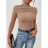 imagePRETTYGARDEN Womens Summer Trendy Y2K Crop Top Tee Casual Short Sleeve Asymmetrical Fitted Going Out T Shirts CamelLarge