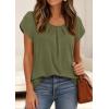 imagePRETTYGARDEN Womens Tops Dressy Casual Summer 2026 Short Sleeve Blouses Crew Neck Pleated Basic T Shirts Spring ClothesArmy Green