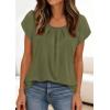 imagePRETTYGARDEN Womens Tops Dressy Casual Summer 2026 Short Sleeve Blouses Crew Neck Pleated Basic T Shirts Spring ClothesArmy Green