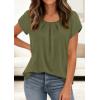 imagePRETTYGARDEN Womens Tops Dressy Casual Summer 2026 Short Sleeve Blouses Crew Neck Pleated Basic T Shirts Spring ClothesArmy Green