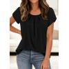 imagePRETTYGARDEN Womens Tops Dressy Casual Summer 2026 Short Sleeve Blouses Crew Neck Pleated Basic T Shirts Spring ClothesBlack