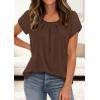 imagePRETTYGARDEN Womens Tops Dressy Casual Summer 2026 Short Sleeve Blouses Crew Neck Pleated Basic T Shirts Spring ClothesBrown