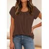 imagePRETTYGARDEN Womens Tops Dressy Casual Summer 2026 Short Sleeve Blouses Crew Neck Pleated Basic T Shirts Spring ClothesBrown