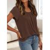 imagePRETTYGARDEN Womens Tops Dressy Casual Summer 2026 Short Sleeve Blouses Crew Neck Pleated Basic T Shirts Spring ClothesBrown
