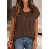 imagePRETTYGARDEN Womens Tops Dressy Casual Summer 2026 Short Sleeve Blouses Crew Neck Pleated Basic T Shirts Spring ClothesBrown