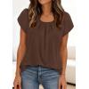imagePRETTYGARDEN Womens Tops Dressy Casual Summer 2026 Short Sleeve Blouses Crew Neck Pleated Basic T Shirts Spring ClothesBrown
