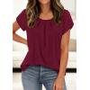 imagePRETTYGARDEN Womens Tops Dressy Casual Summer 2026 Short Sleeve Blouses Crew Neck Pleated Basic T Shirts Spring ClothesBurgundy