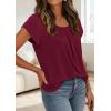 imagePRETTYGARDEN Womens Tops Dressy Casual Summer 2026 Short Sleeve Blouses Crew Neck Pleated Basic T Shirts Spring ClothesBurgundy