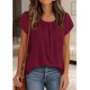 imagePRETTYGARDEN Womens Tops Dressy Casual Summer 2026 Short Sleeve Blouses Crew Neck Pleated Basic T Shirts Spring ClothesBurgundy