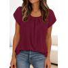 imagePRETTYGARDEN Womens Tops Dressy Casual Summer 2026 Short Sleeve Blouses Crew Neck Pleated Basic T Shirts Spring ClothesBurgundy