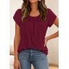 imagePRETTYGARDEN Womens Tops Dressy Casual Summer 2026 Short Sleeve Blouses Crew Neck Pleated Basic T Shirts Spring ClothesBurgundy