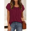 imagePRETTYGARDEN Womens Tops Dressy Casual Summer 2026 Short Sleeve Blouses Crew Neck Pleated Basic T Shirts Spring ClothesBurgundy
