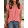 imagePRETTYGARDEN Womens Tops Dressy Casual Summer 2026 Short Sleeve Blouses Crew Neck Pleated Basic T Shirts Spring ClothesCoral Pink