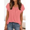 imagePRETTYGARDEN Womens Tops Dressy Casual Summer 2026 Short Sleeve Blouses Crew Neck Pleated Basic T Shirts Spring ClothesCoral Pink