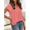 imagePRETTYGARDEN Womens Tops Dressy Casual Summer 2026 Short Sleeve Blouses Crew Neck Pleated Basic T Shirts Spring ClothesCoral Pink