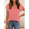 imagePRETTYGARDEN Womens Tops Dressy Casual Summer 2026 Short Sleeve Blouses Crew Neck Pleated Basic T Shirts Spring ClothesCoral Pink