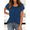 imagePRETTYGARDEN Womens Tops Dressy Casual Summer 2026 Short Sleeve Blouses Crew Neck Pleated Basic T Shirts Spring ClothesDark Blue