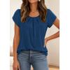 imagePRETTYGARDEN Womens Tops Dressy Casual Summer 2026 Short Sleeve Blouses Crew Neck Pleated Basic T Shirts Spring ClothesDark Blue