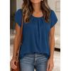 imagePRETTYGARDEN Womens Tops Dressy Casual Summer 2026 Short Sleeve Blouses Crew Neck Pleated Basic T Shirts Spring ClothesDark Blue