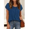 imagePRETTYGARDEN Womens Tops Dressy Casual Summer 2026 Short Sleeve Blouses Crew Neck Pleated Basic T Shirts Spring ClothesDark Blue