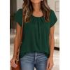 imagePRETTYGARDEN Womens Tops Dressy Casual Summer 2026 Short Sleeve Blouses Crew Neck Pleated Basic T Shirts Spring ClothesDark Green