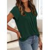 imagePRETTYGARDEN Womens Tops Dressy Casual Summer 2026 Short Sleeve Blouses Crew Neck Pleated Basic T Shirts Spring ClothesDark Green