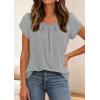 imagePRETTYGARDEN Womens Tops Dressy Casual Summer 2026 Short Sleeve Blouses Crew Neck Pleated Basic T Shirts Spring ClothesGrey