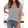 imagePRETTYGARDEN Womens Tops Dressy Casual Summer 2026 Short Sleeve Blouses Crew Neck Pleated Basic T Shirts Spring ClothesGrey