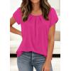 imagePRETTYGARDEN Womens Tops Dressy Casual Summer 2026 Short Sleeve Blouses Crew Neck Pleated Basic T Shirts Spring ClothesHot Pink