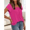 imagePRETTYGARDEN Womens Tops Dressy Casual Summer 2026 Short Sleeve Blouses Crew Neck Pleated Basic T Shirts Spring ClothesHot Pink