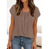 imagePRETTYGARDEN Womens Tops Dressy Casual Summer 2026 Short Sleeve Blouses Crew Neck Pleated Basic T Shirts Spring ClothesKhaki