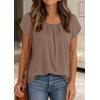 imagePRETTYGARDEN Womens Tops Dressy Casual Summer 2026 Short Sleeve Blouses Crew Neck Pleated Basic T Shirts Spring ClothesKhaki