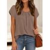 imagePRETTYGARDEN Womens Tops Dressy Casual Summer 2026 Short Sleeve Blouses Crew Neck Pleated Basic T Shirts Spring ClothesKhaki