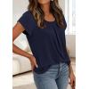 imagePRETTYGARDEN Womens Tops Dressy Casual Summer 2026 Short Sleeve Blouses Crew Neck Pleated Basic T Shirts Spring ClothesNavy Blue