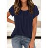 imagePRETTYGARDEN Womens Tops Dressy Casual Summer 2026 Short Sleeve Blouses Crew Neck Pleated Basic T Shirts Spring ClothesNavy Blue