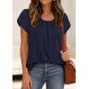 imagePRETTYGARDEN Womens Tops Dressy Casual Summer 2026 Short Sleeve Blouses Crew Neck Pleated Basic T Shirts Spring ClothesNavy Blue