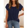imagePRETTYGARDEN Womens Tops Dressy Casual Summer 2026 Short Sleeve Blouses Crew Neck Pleated Basic T Shirts Spring ClothesNavy Blue