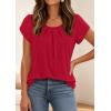 imagePRETTYGARDEN Womens Tops Dressy Casual Summer 2026 Short Sleeve Blouses Crew Neck Pleated Basic T Shirts Spring ClothesRed