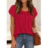 imagePRETTYGARDEN Womens Tops Dressy Casual Summer 2026 Short Sleeve Blouses Crew Neck Pleated Basic T Shirts Spring ClothesRed