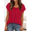imagePRETTYGARDEN Womens Tops Dressy Casual Summer 2026 Short Sleeve Blouses Crew Neck Pleated Basic T Shirts Spring ClothesRed