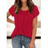 imagePRETTYGARDEN Womens Tops Dressy Casual Summer 2026 Short Sleeve Blouses Crew Neck Pleated Basic T Shirts Spring ClothesRed