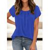 imagePRETTYGARDEN Womens Tops Dressy Casual Summer 2026 Short Sleeve Blouses Crew Neck Pleated Basic T Shirts Spring ClothesRoyal Blue