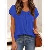 imagePRETTYGARDEN Womens Tops Dressy Casual Summer 2026 Short Sleeve Blouses Crew Neck Pleated Basic T Shirts Spring ClothesRoyal Blue