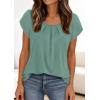 imagePRETTYGARDEN Womens Tops Dressy Casual Summer 2026 Short Sleeve Blouses Crew Neck Pleated Basic T Shirts Spring ClothesSage Green