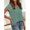 imagePRETTYGARDEN Womens Tops Dressy Casual Summer 2026 Short Sleeve Blouses Crew Neck Pleated Basic T Shirts Spring ClothesSage Green