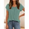 imagePRETTYGARDEN Womens Tops Dressy Casual Summer 2026 Short Sleeve Blouses Crew Neck Pleated Basic T Shirts Spring ClothesSage Green